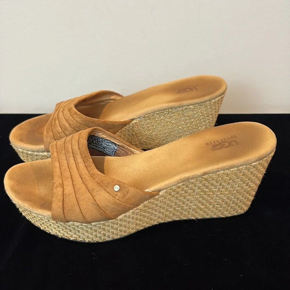 UGG Cognac Suede Wedge Mules